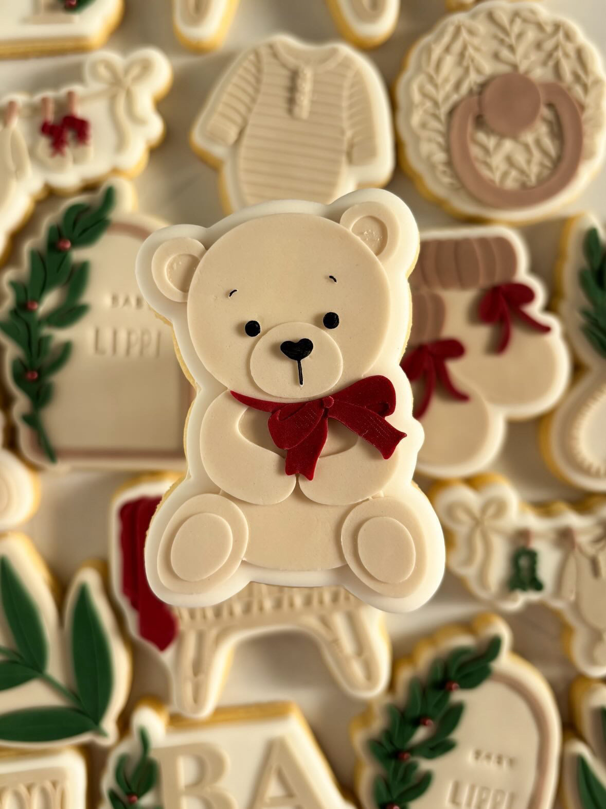 Cute sitting bear with bow debosser and cutter