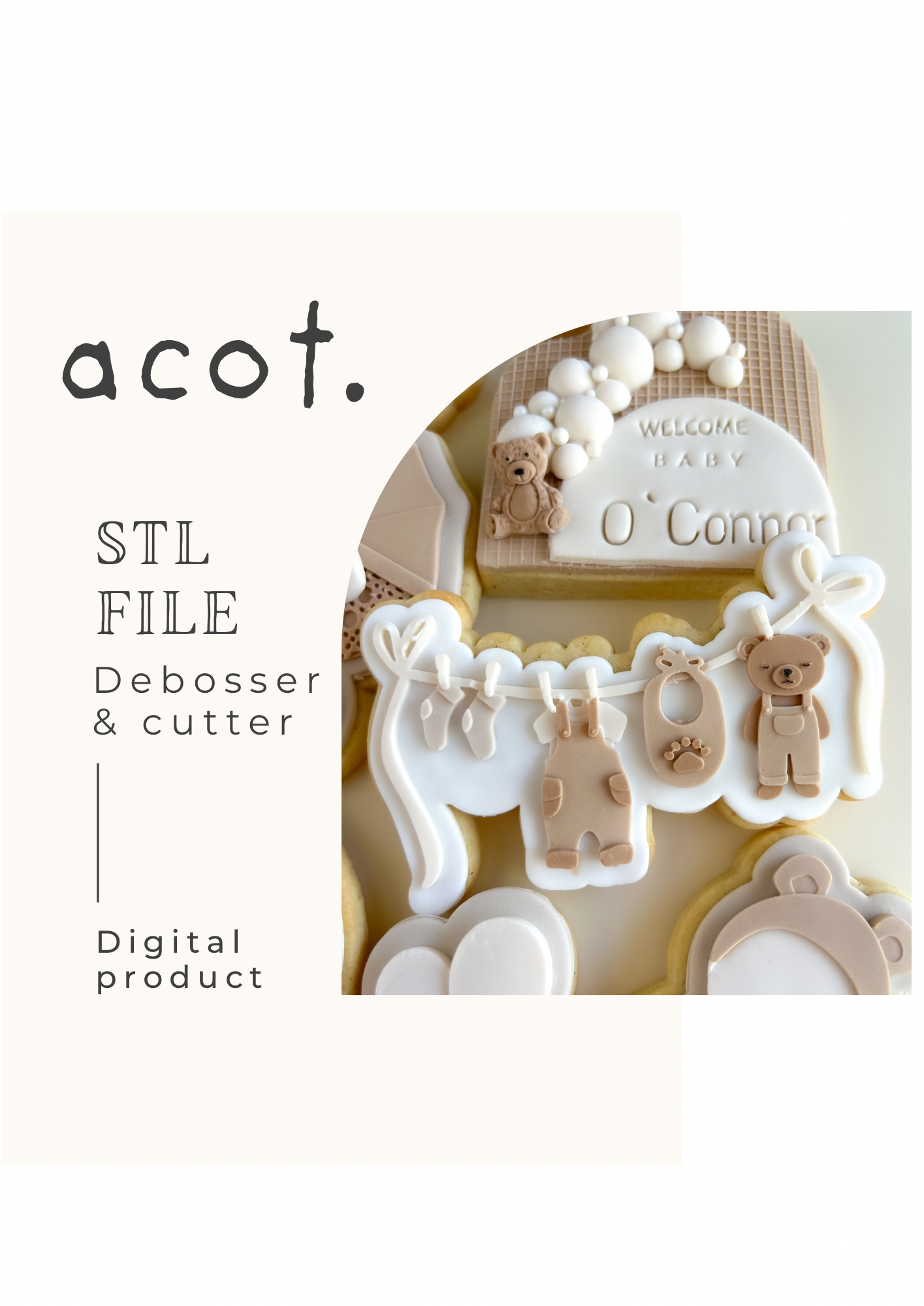 STL FILE Bear and baby items on clothesline debosser and cutter
