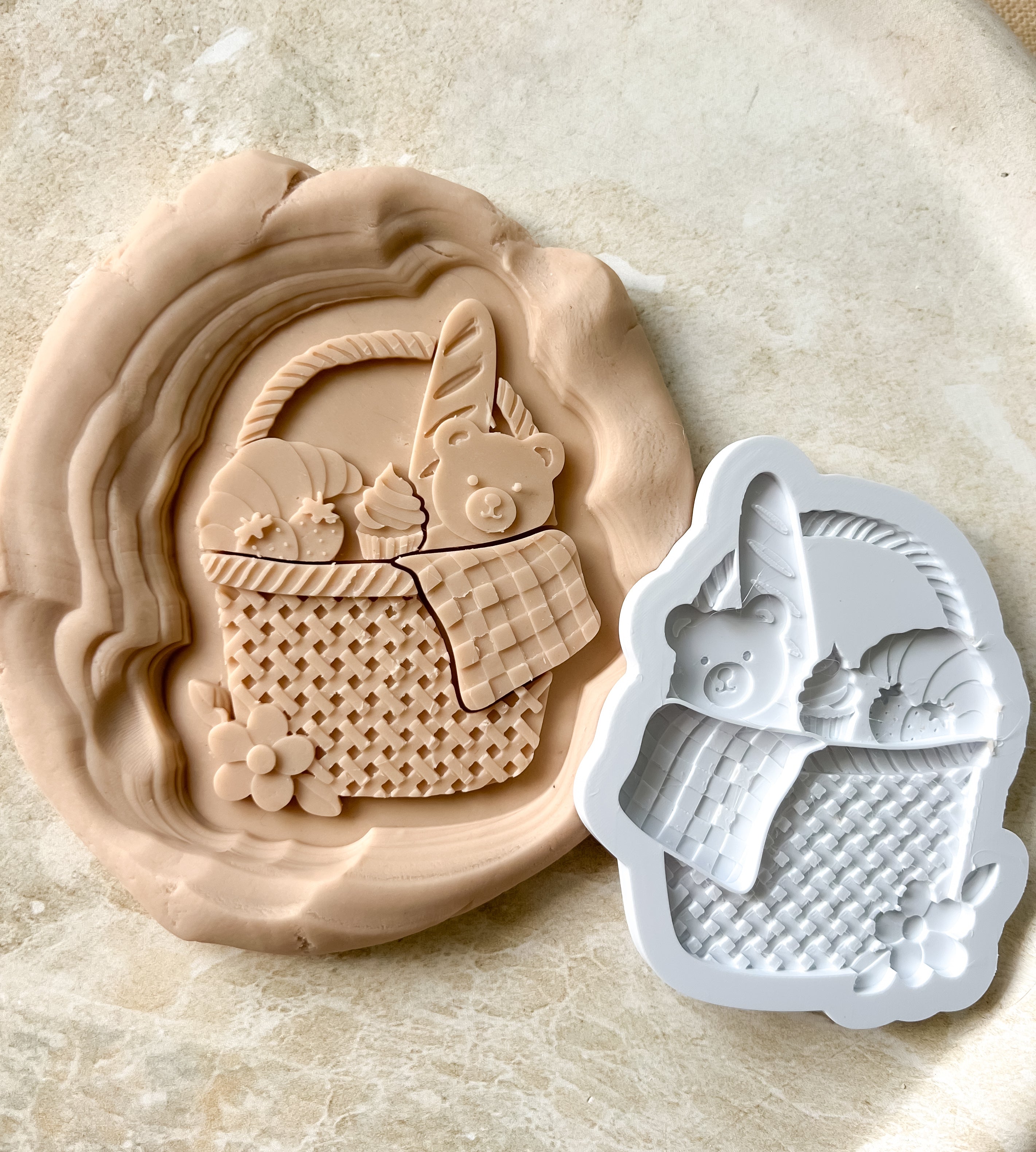 Teddy bear picnic basket debosser and cutter