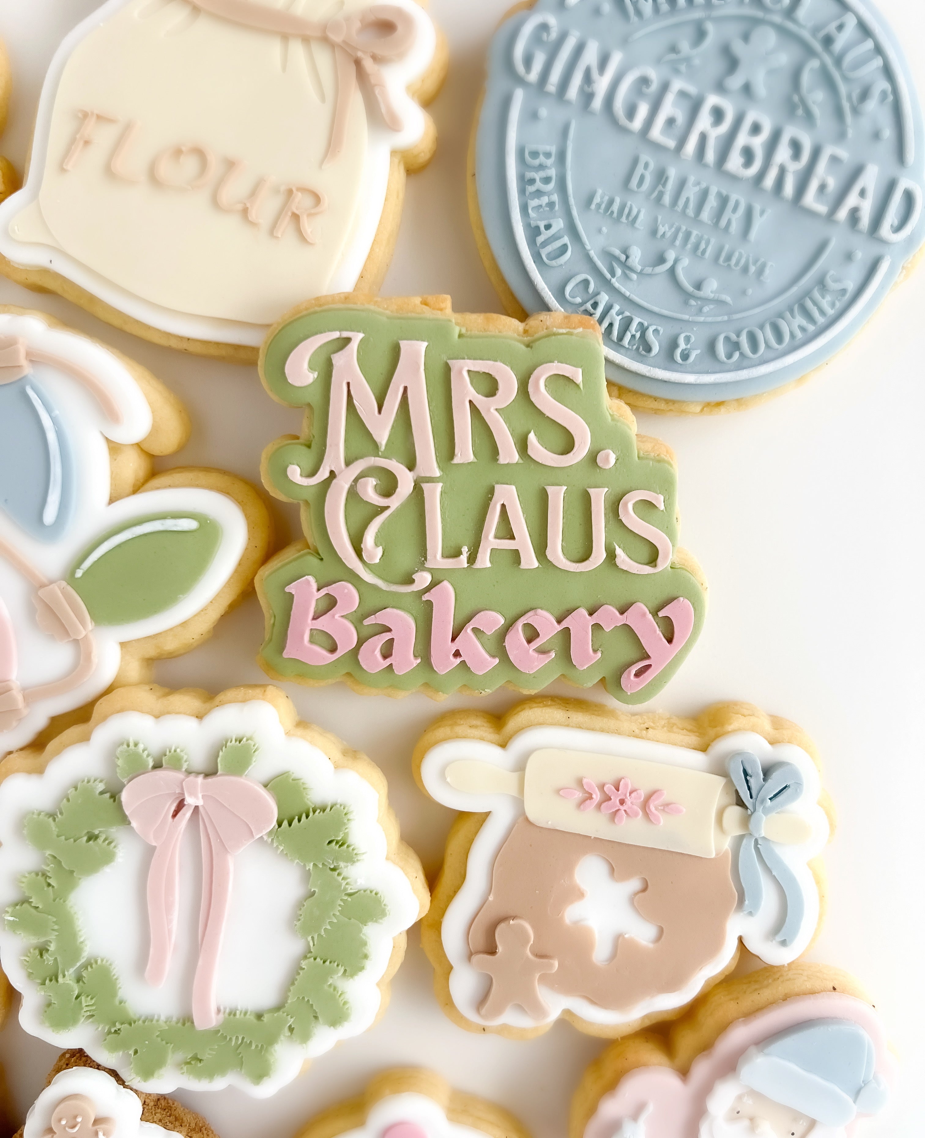 Mrs Claus Bakery words debosser and cutter
