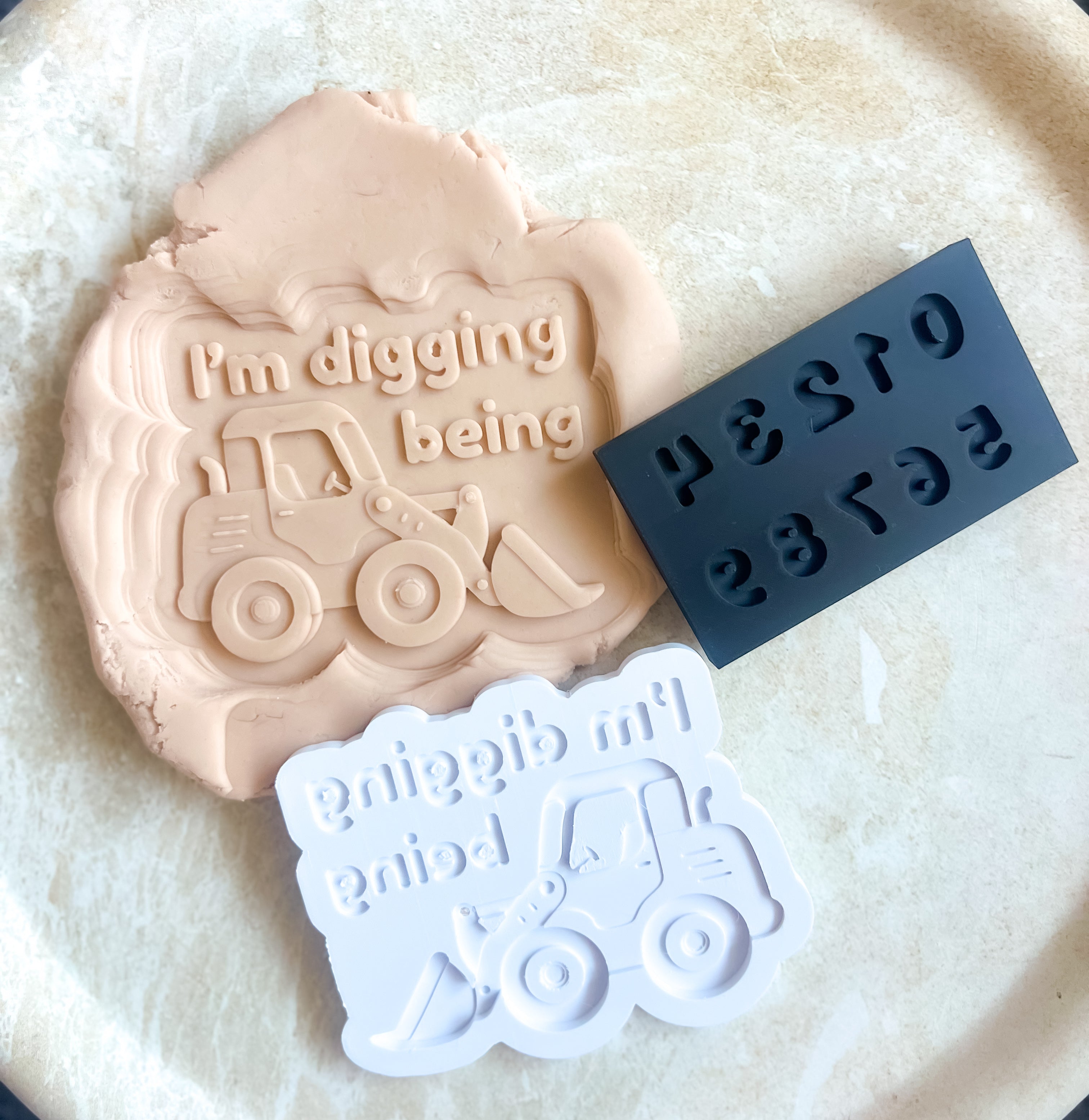“I’m digging being ____” debosser, number plate, and cutter