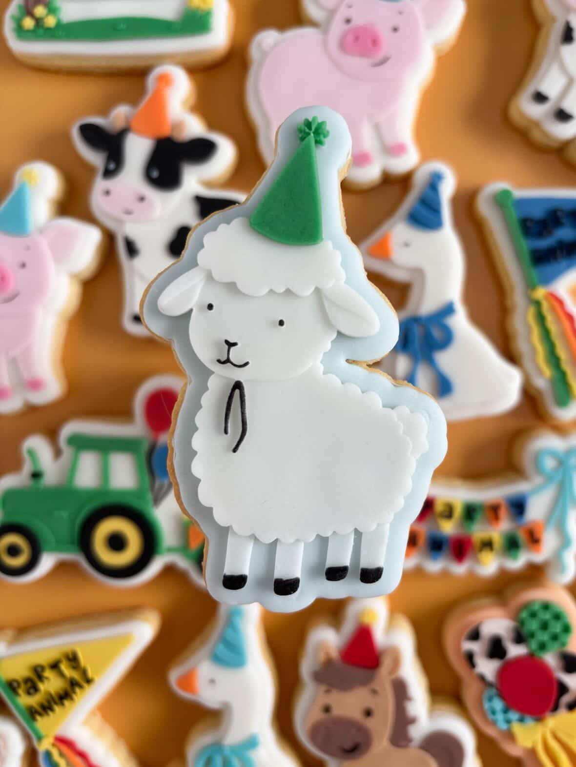Sheep/ lamb wearing party hat debosser and cutter