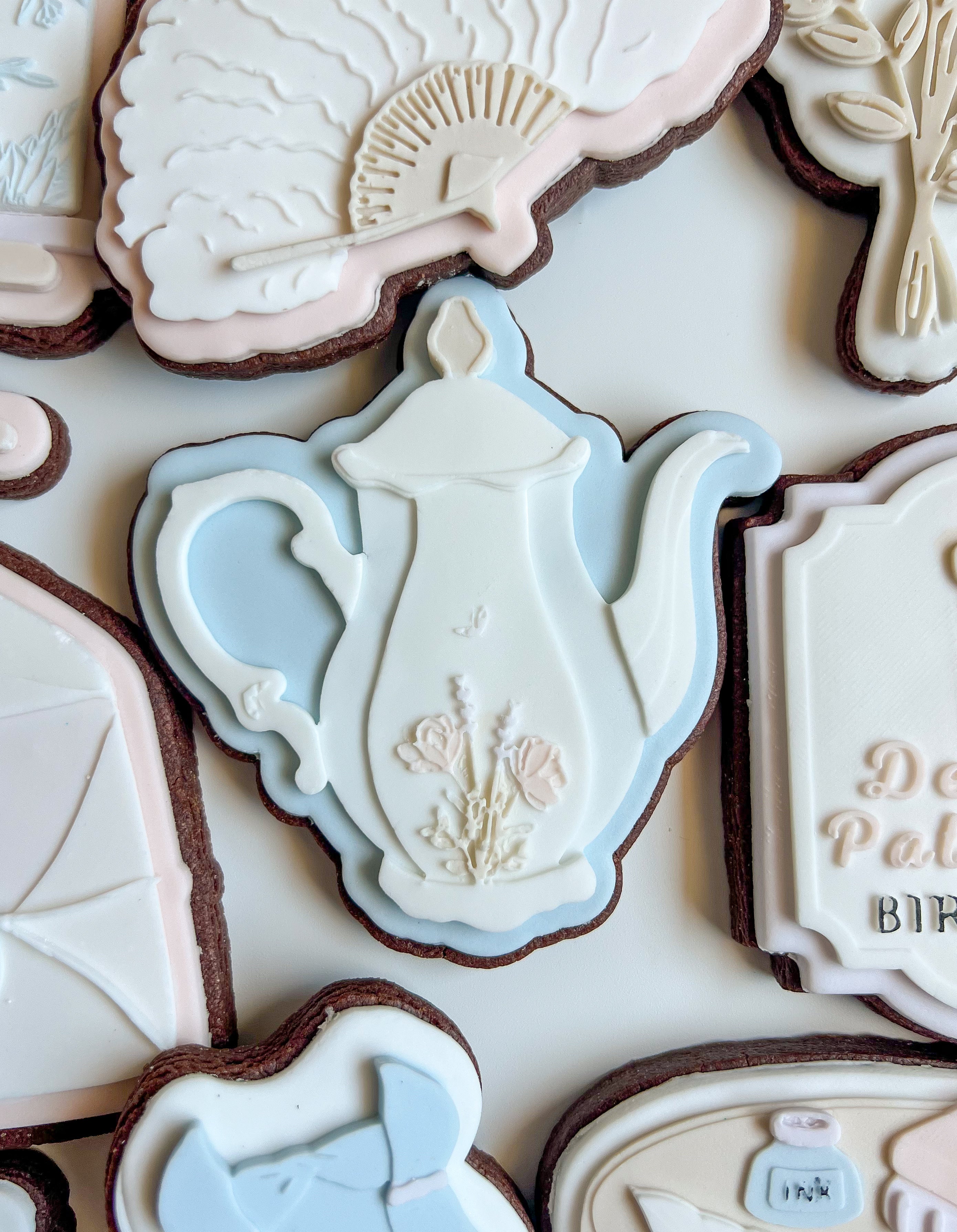 Fancy tall teapot debosser and cutter