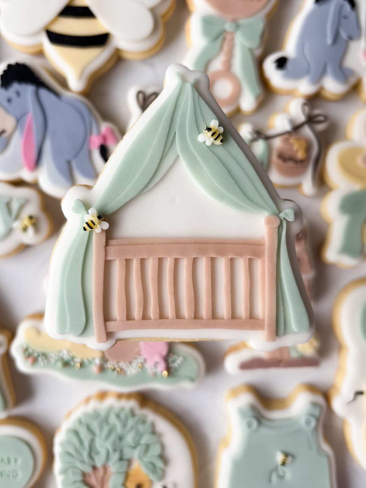 Baby cot with curtain debosser and cutter