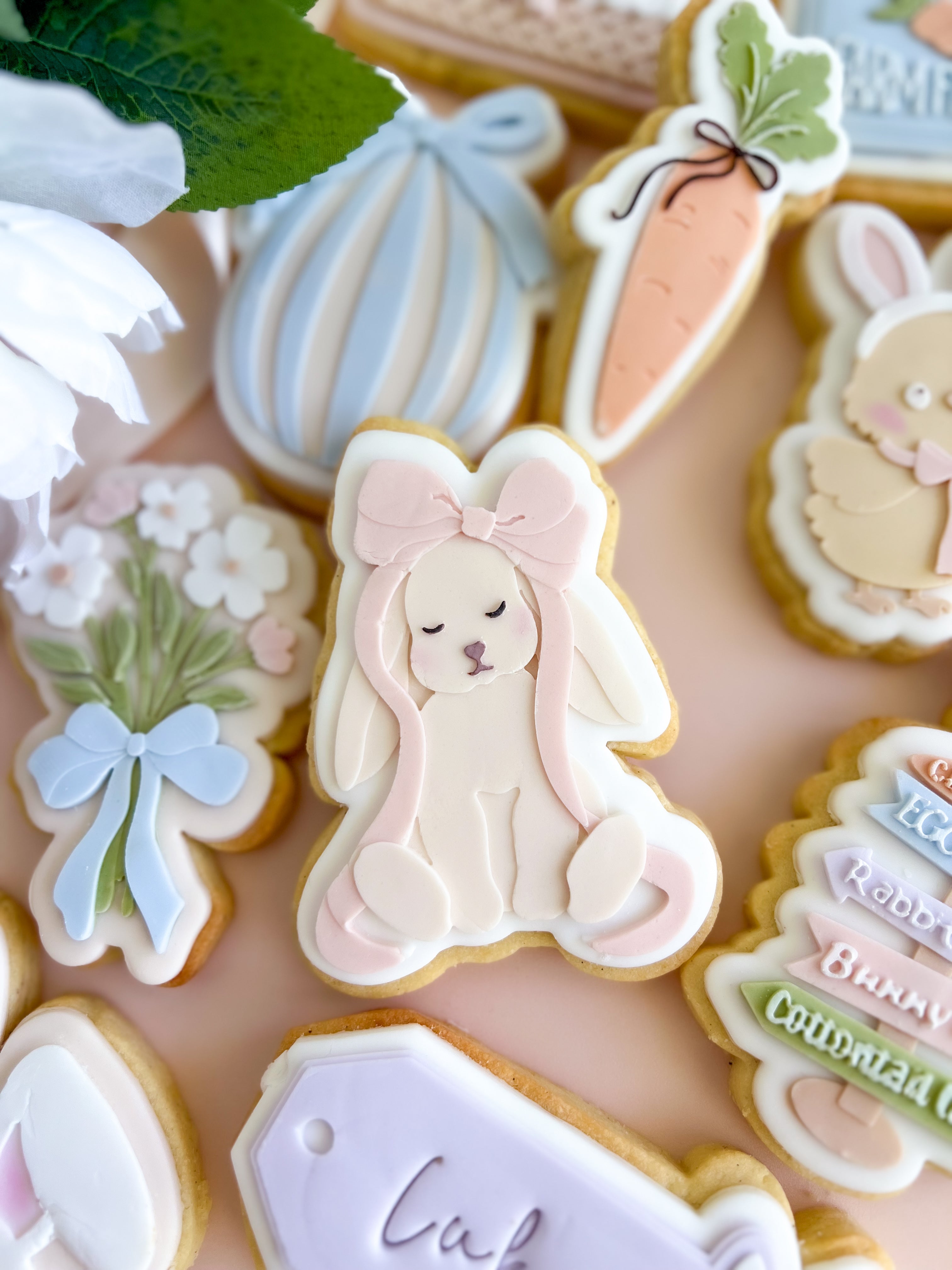Bunny with large floppy bow debosser and cutter