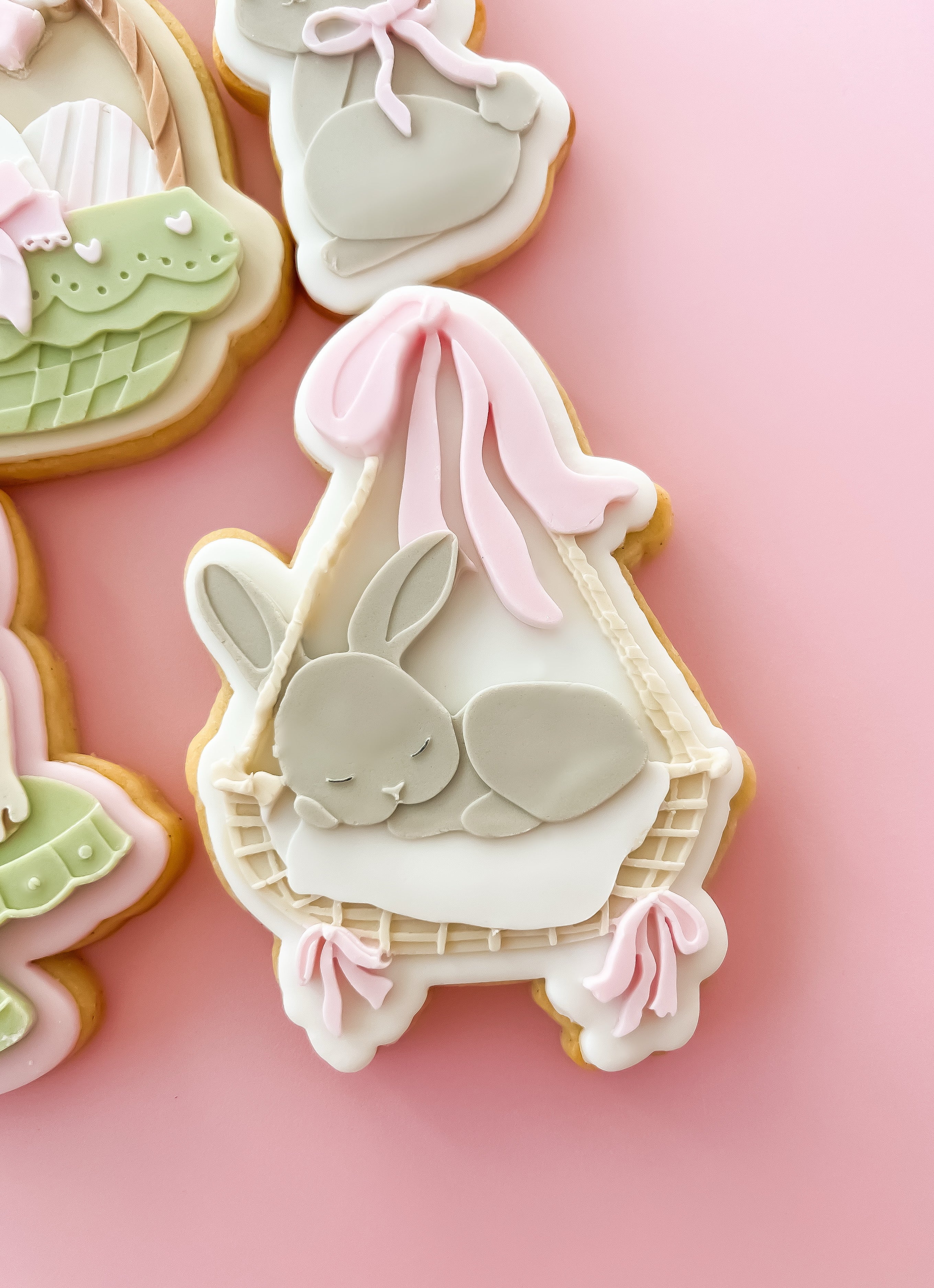 Bunny sleeping in basket debosser and cutter