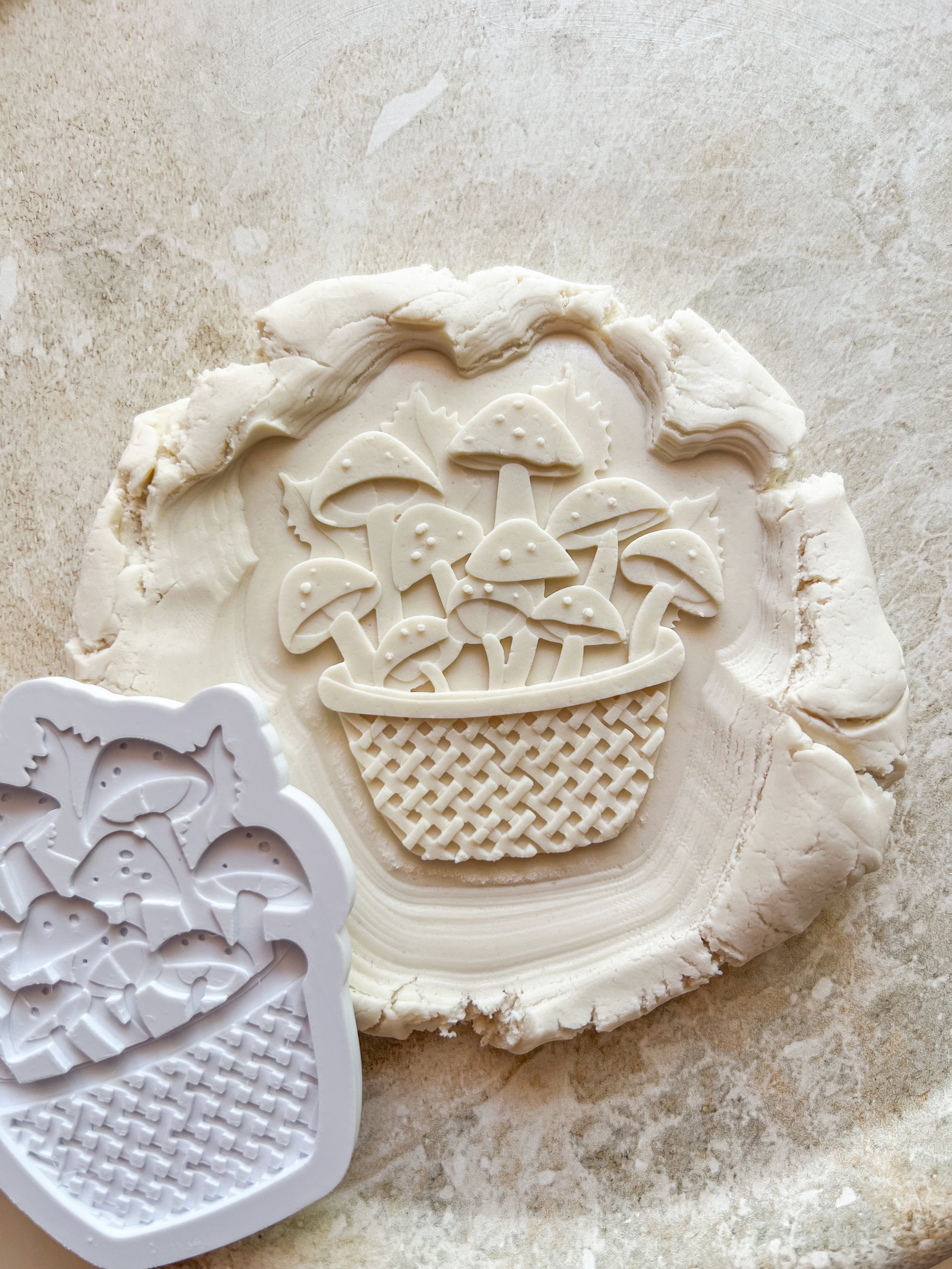 Mushrooms in basket debosser and cutter