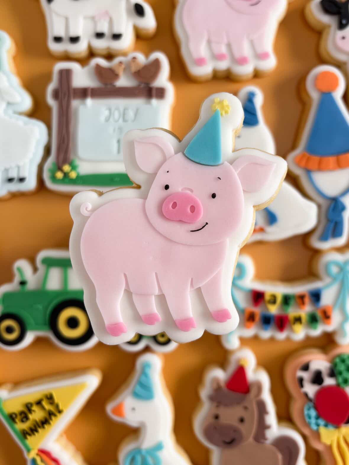 Pig wearing party hat debosser and cutter