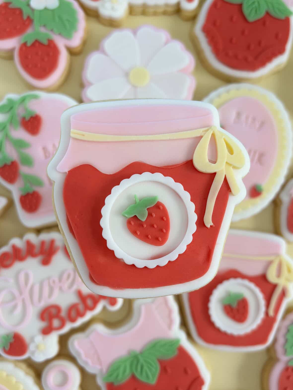 Strawberry jam jar debosser and cutter