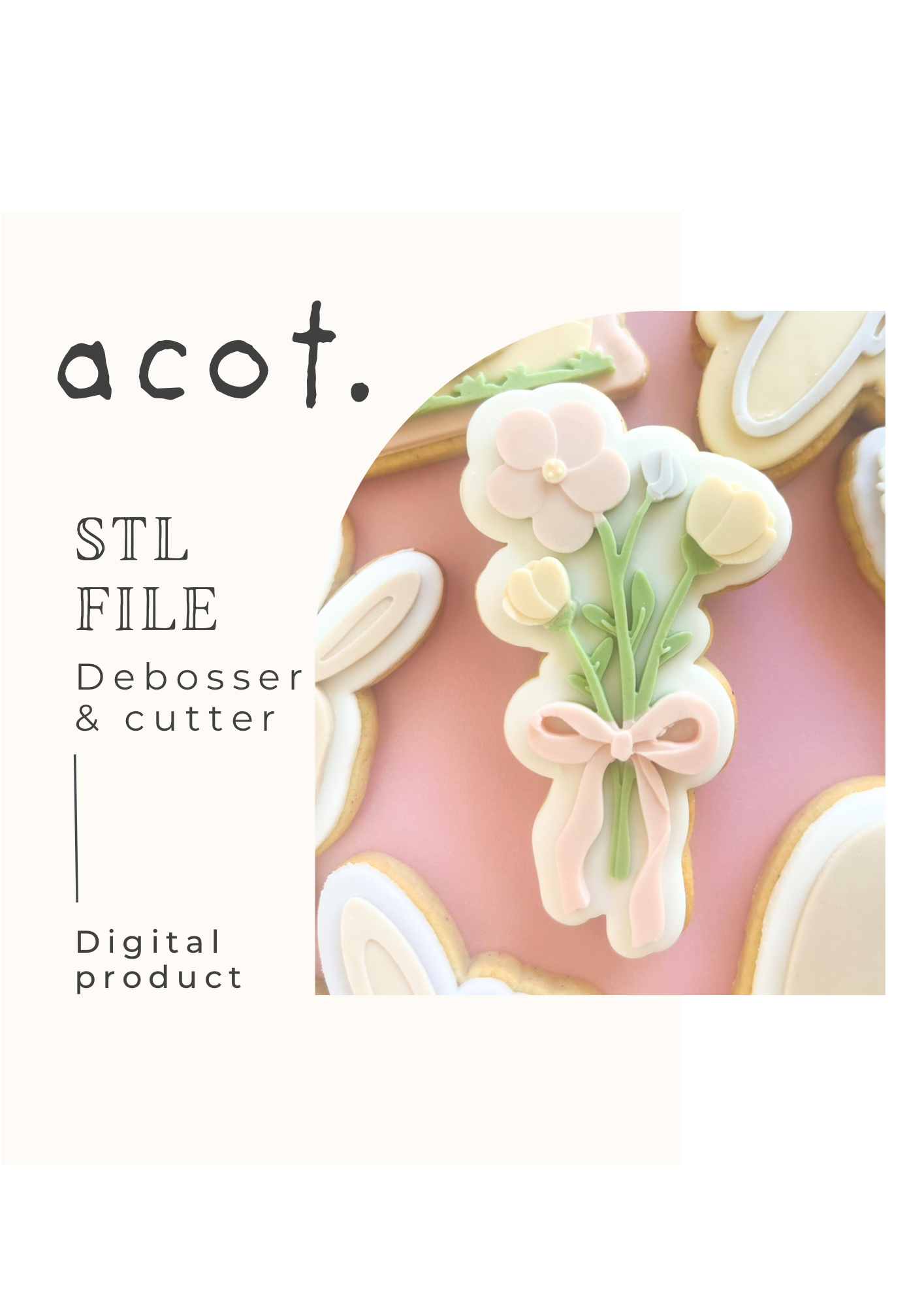 STL FILE Floral bouquet with bow debosser and cutter