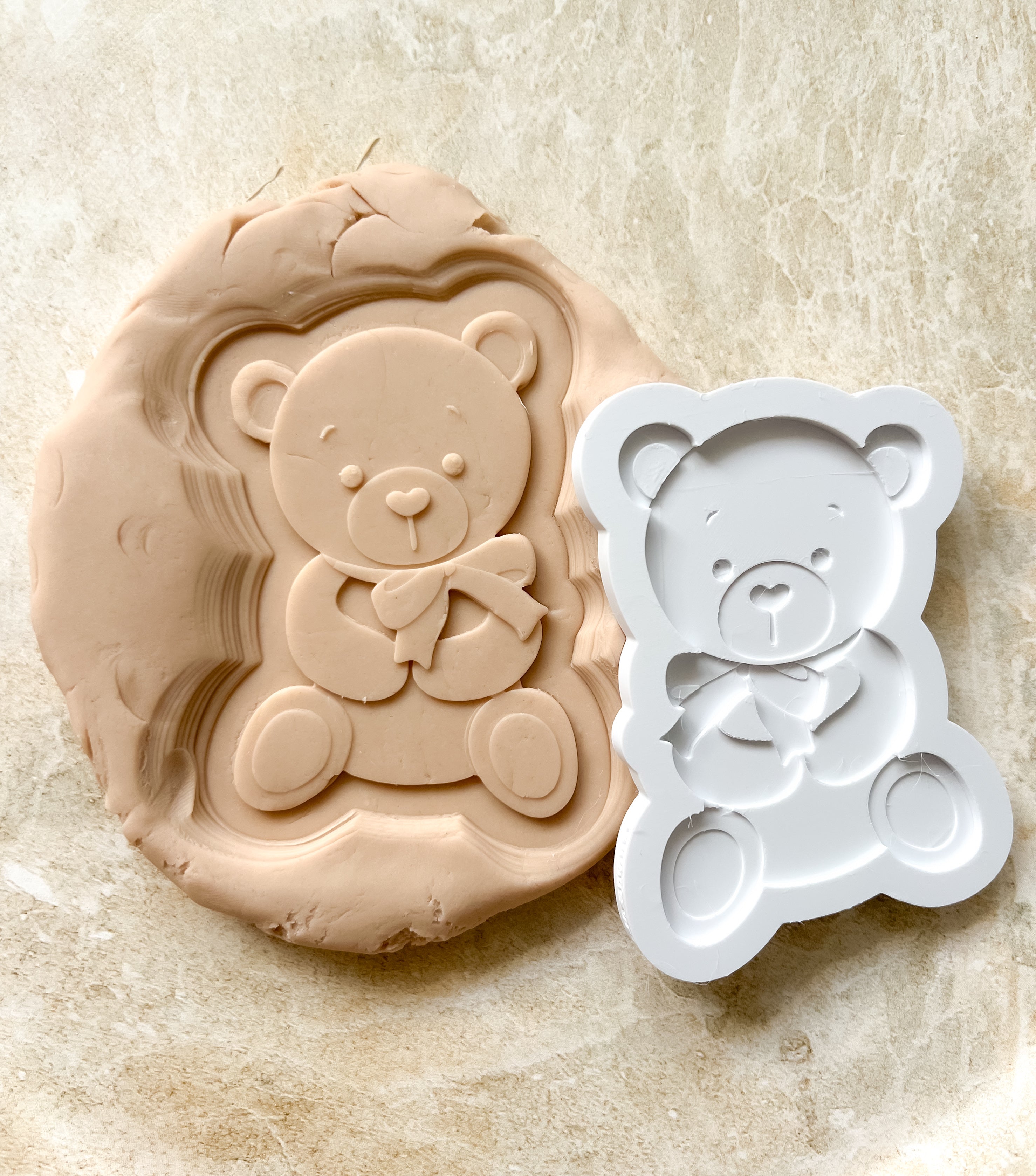 Cute sitting bear with bow debosser and cutter