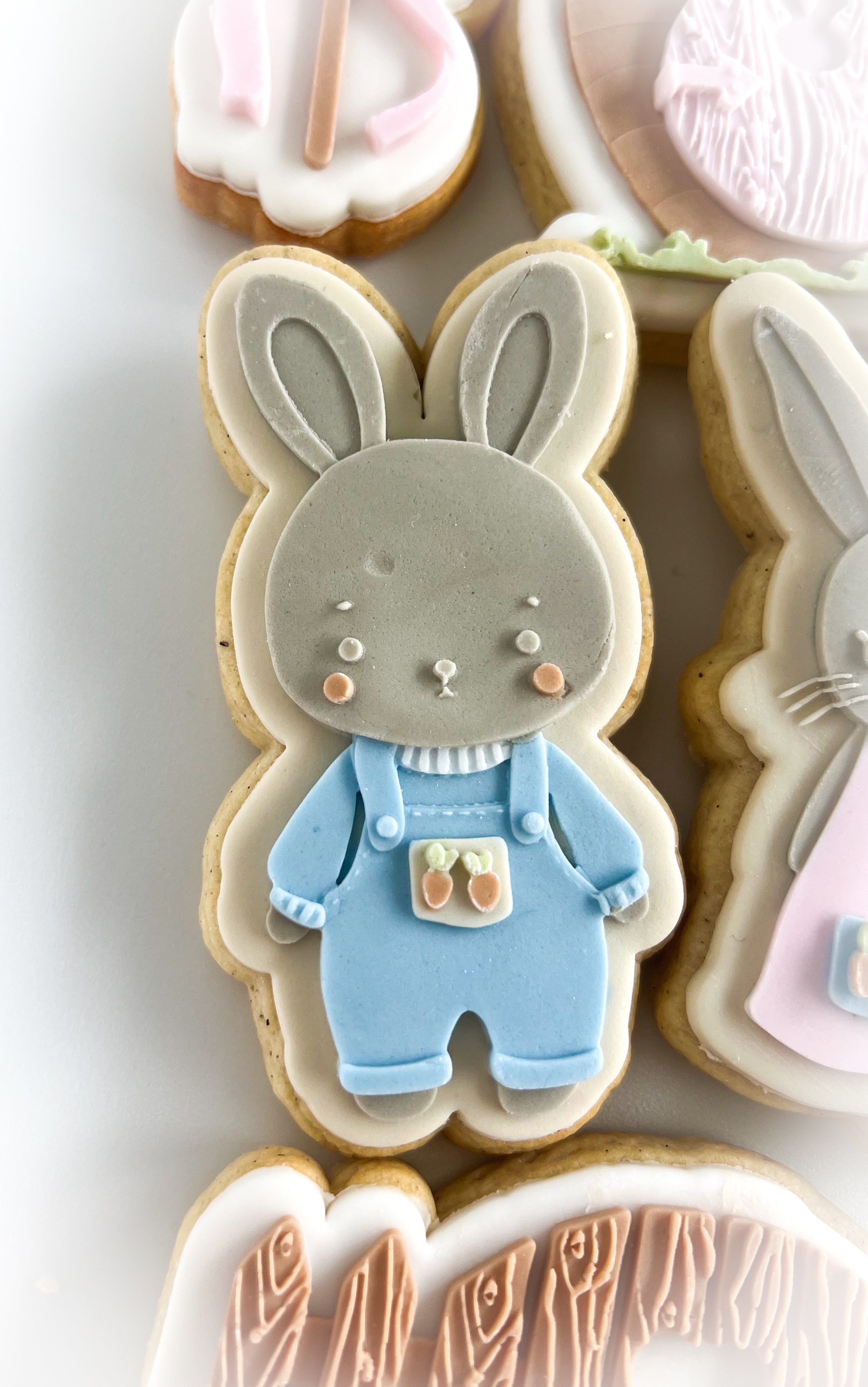 Standing bunny in overalls debosser and cutter