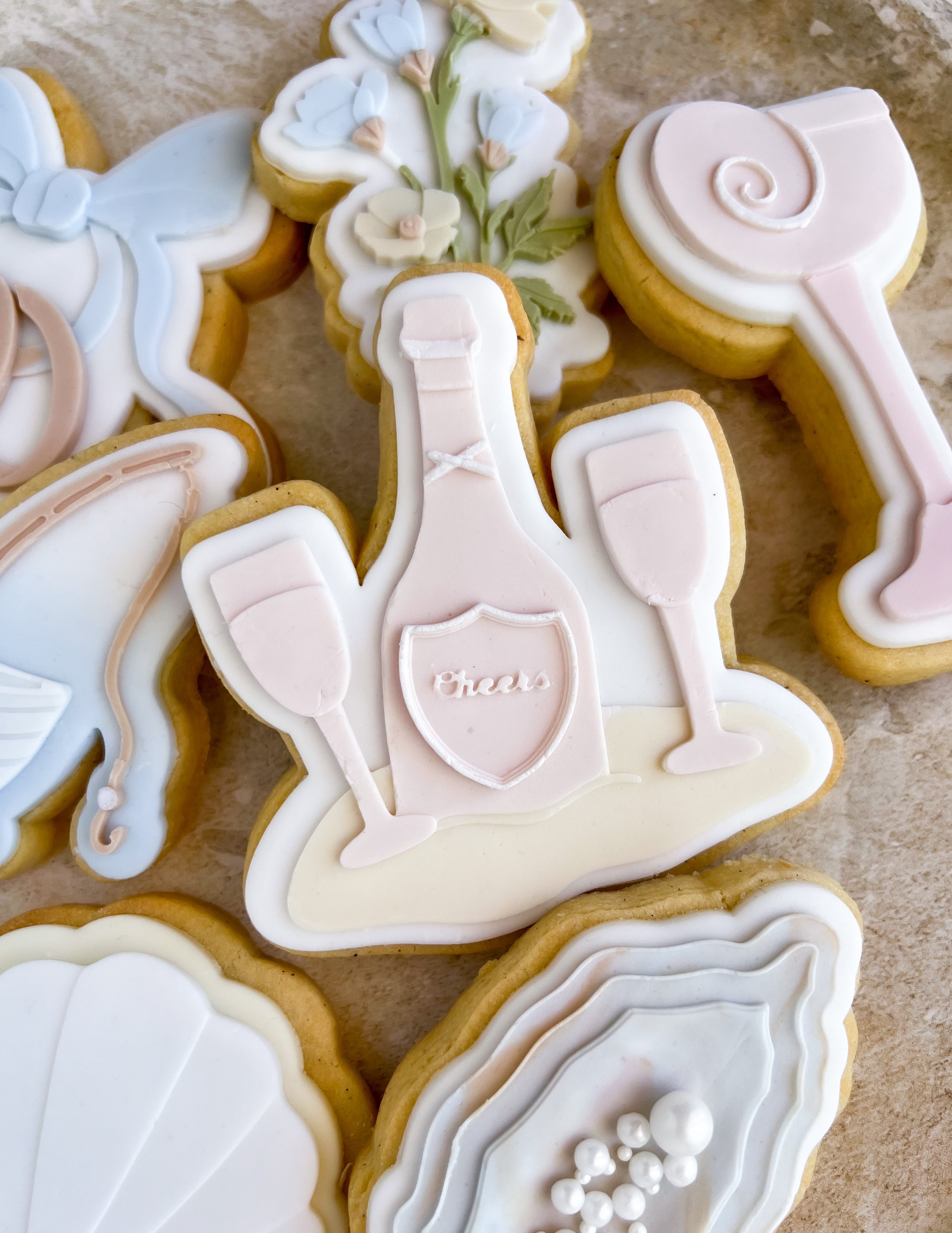 Champagne and glass on beach debosser and cutter