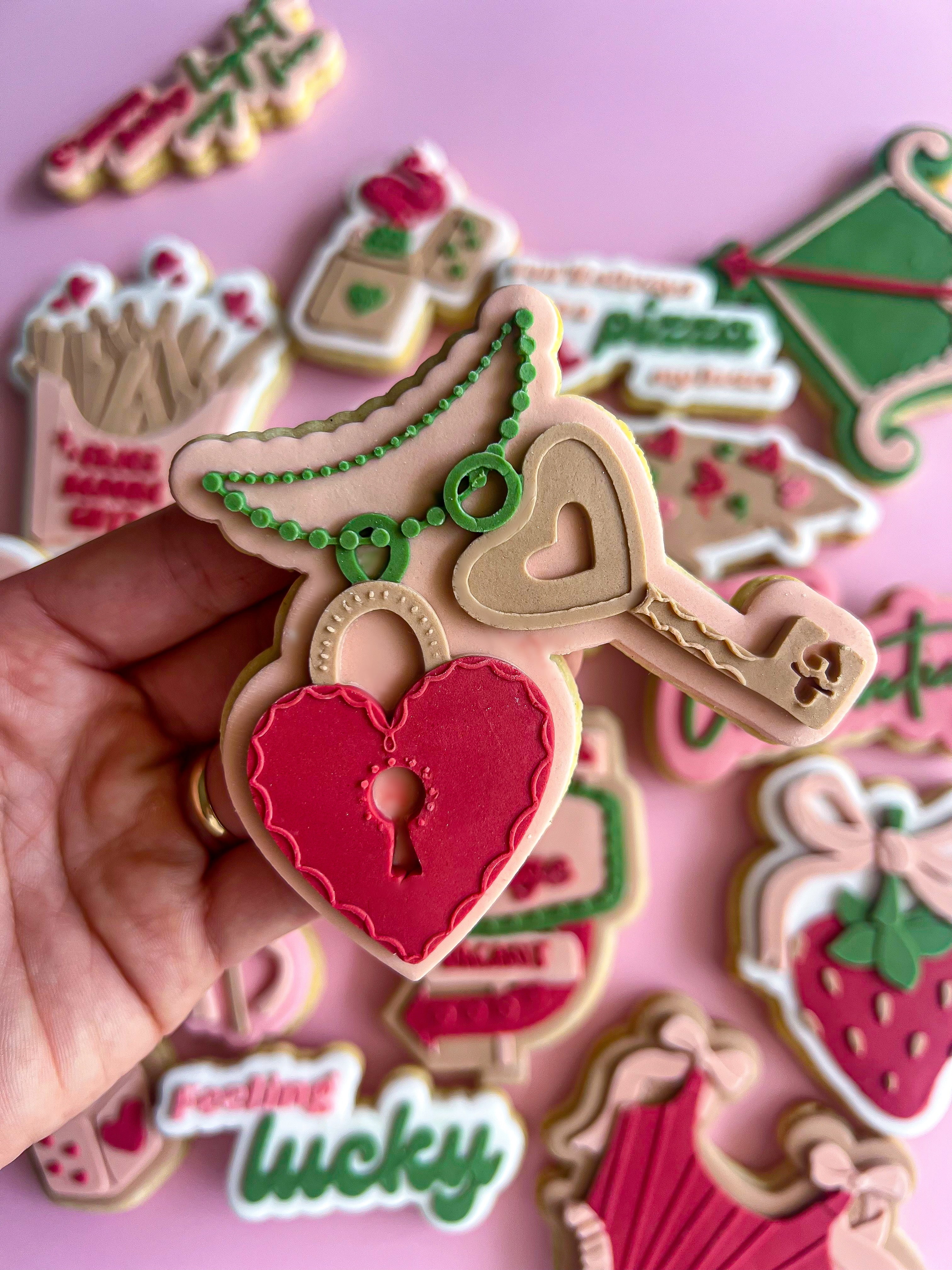 Heart lock and key chain debosser and cutter