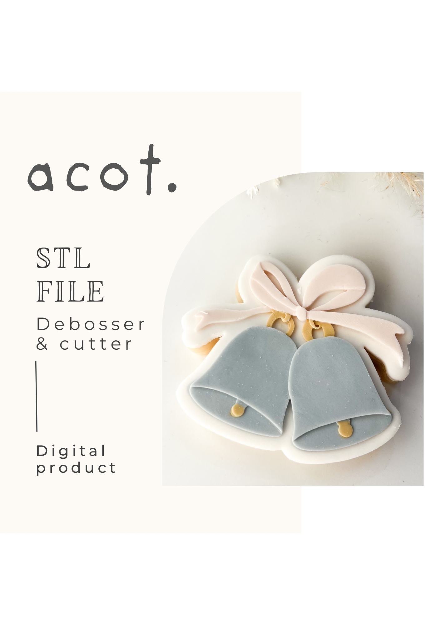 STL FILE Wedding/ Christmas bells with bow debosser and cutter