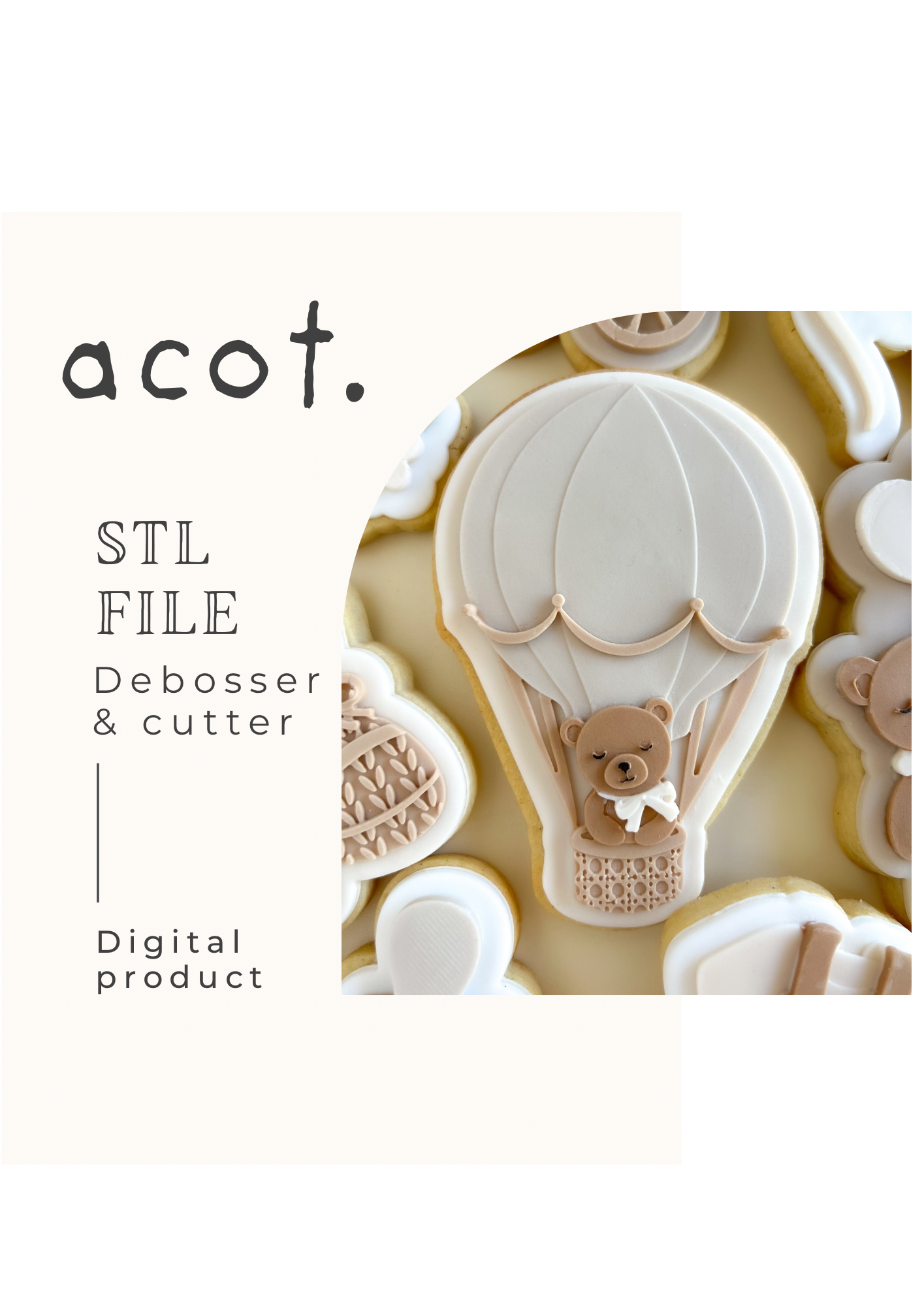 STL FILE Bear in hot air balloon debosser and cutter