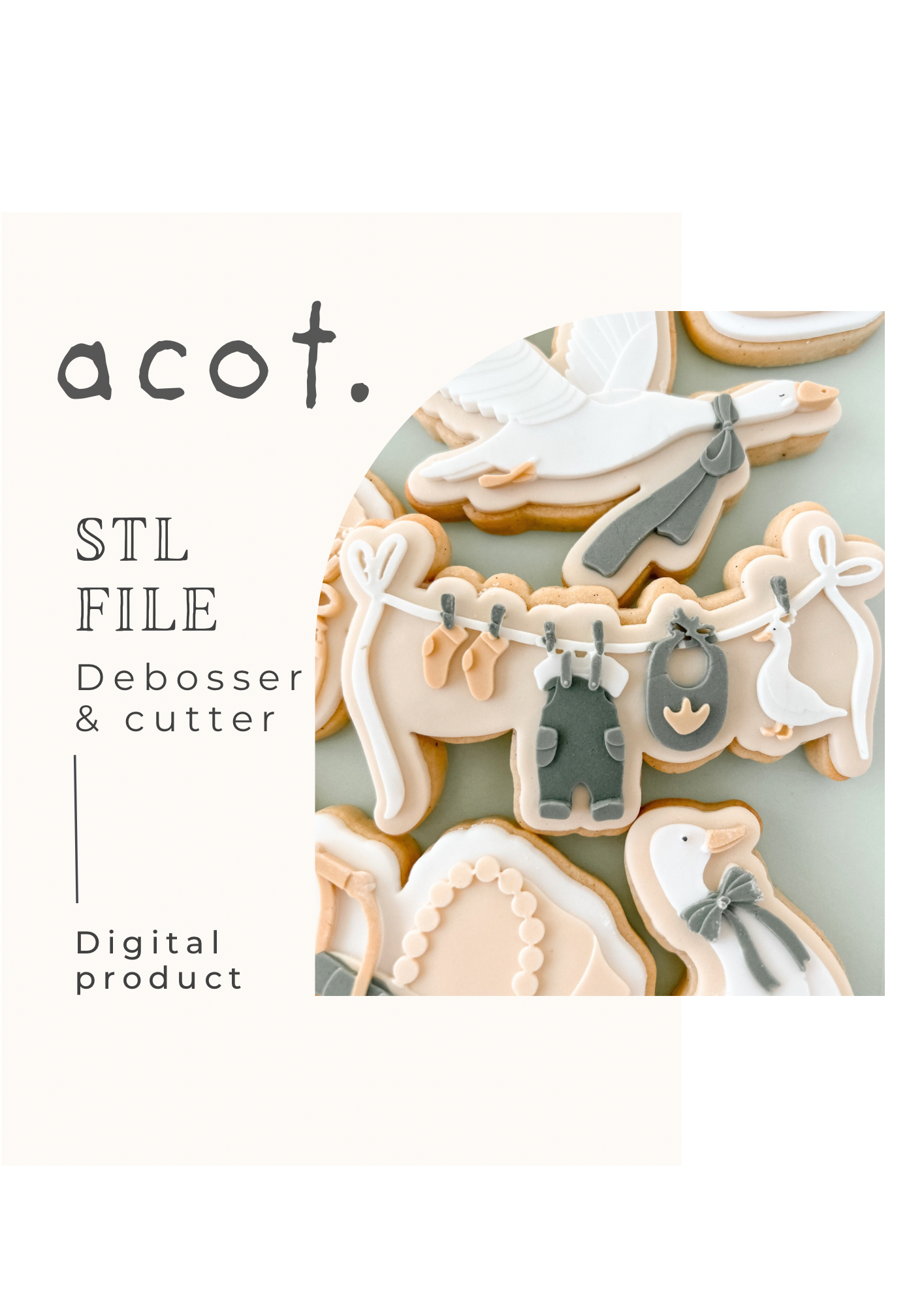 STL FILE Baby goose items on clothesline debosser and cutter