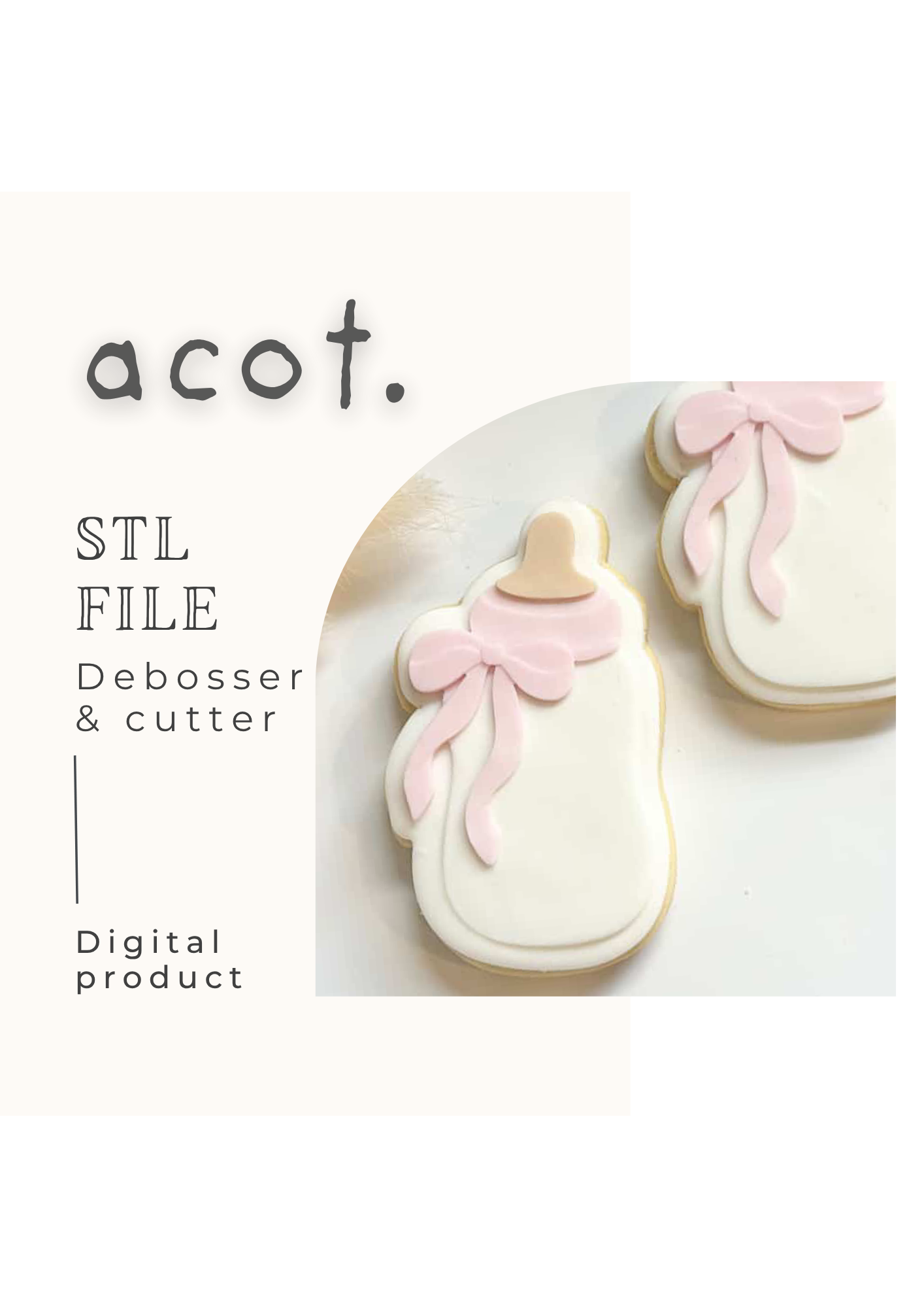 STL FILE Baby bottle with bow debosser and cutter