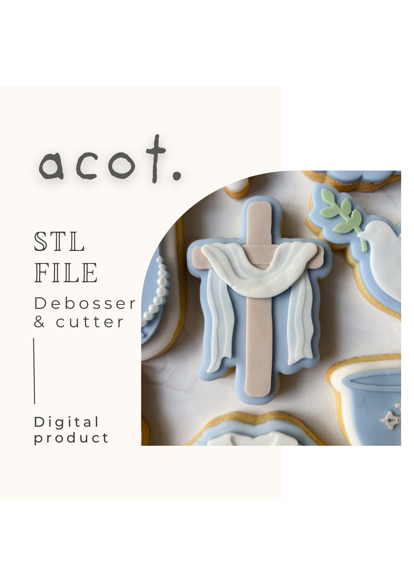 STL FILE Cross with draped curtain debosser and cutter