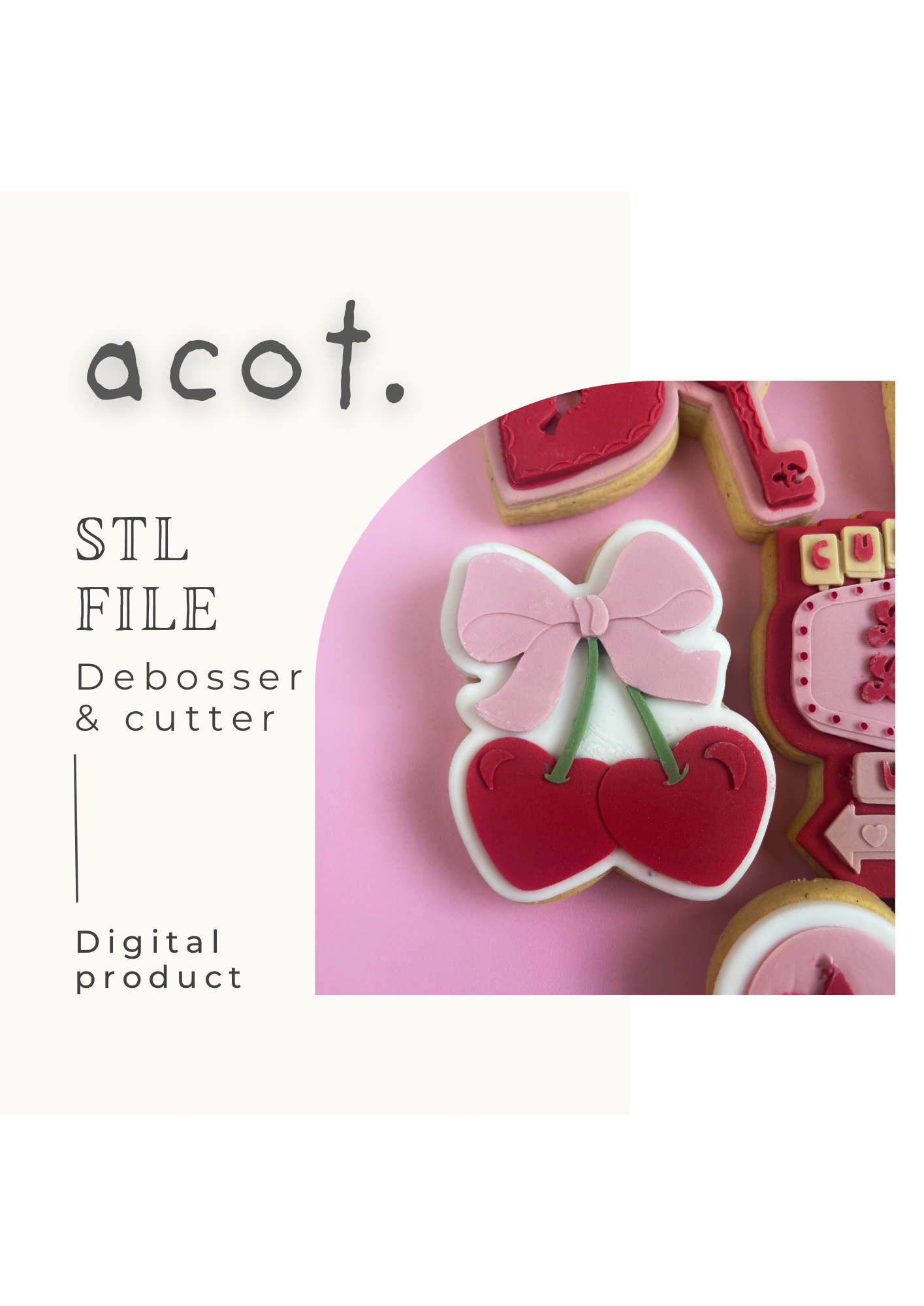 STL FILE Heart cherries with bow debosser and cutter