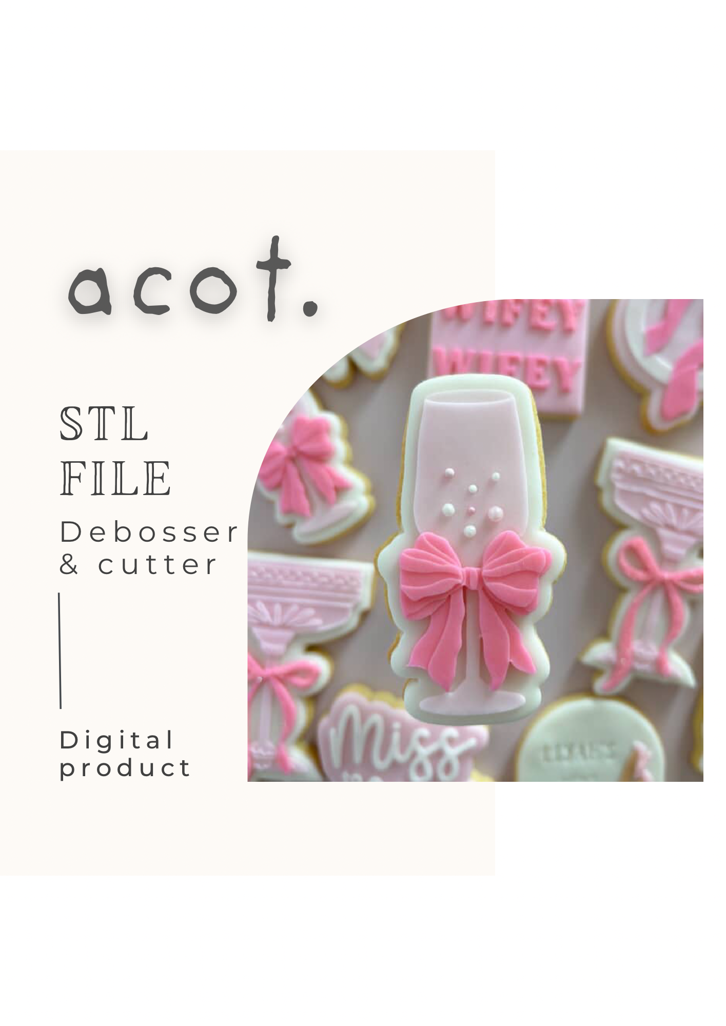STL FILE Wine glass with bow debosser and cutter