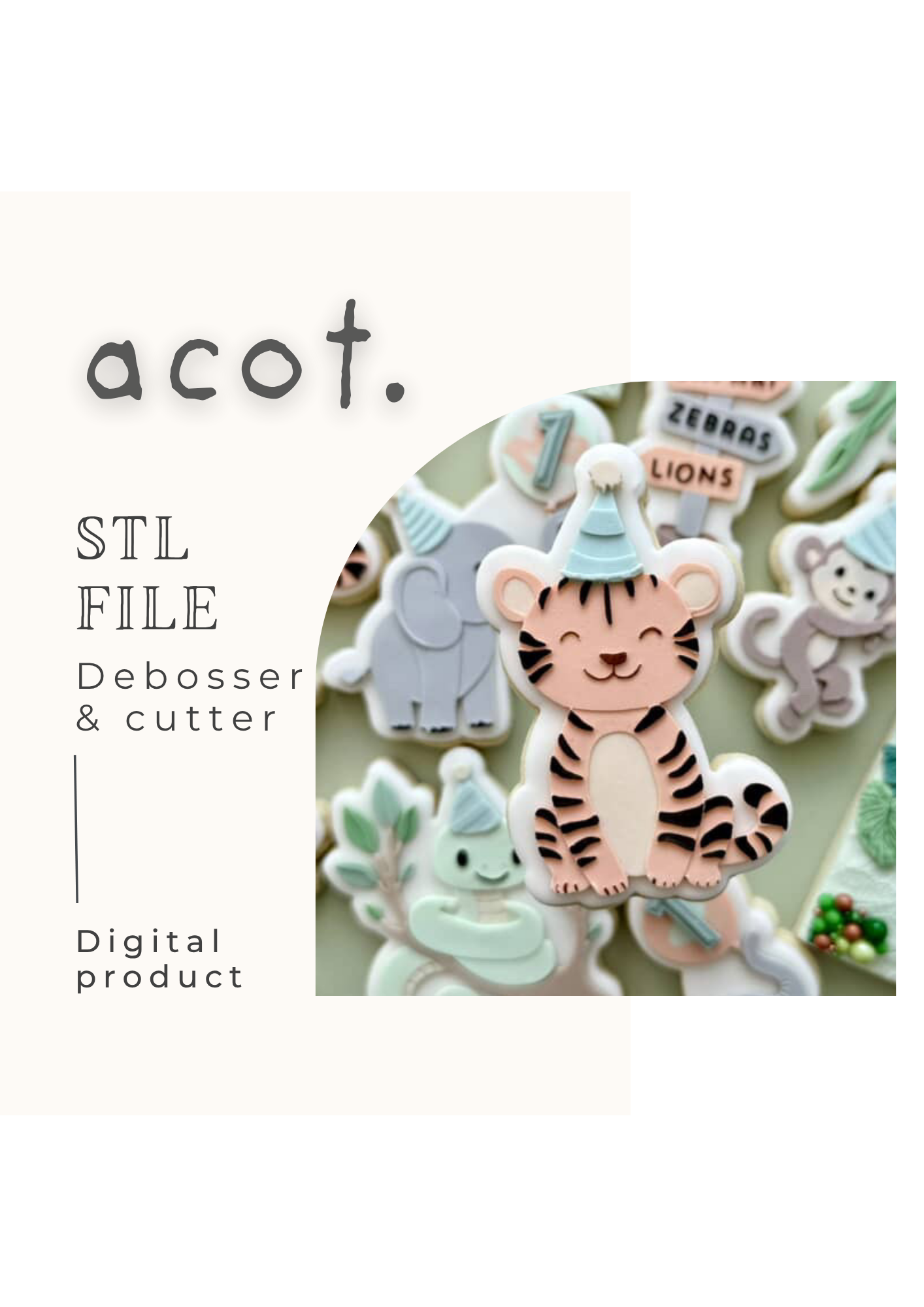 STL FILE Tiger in party hat debosser and cutter