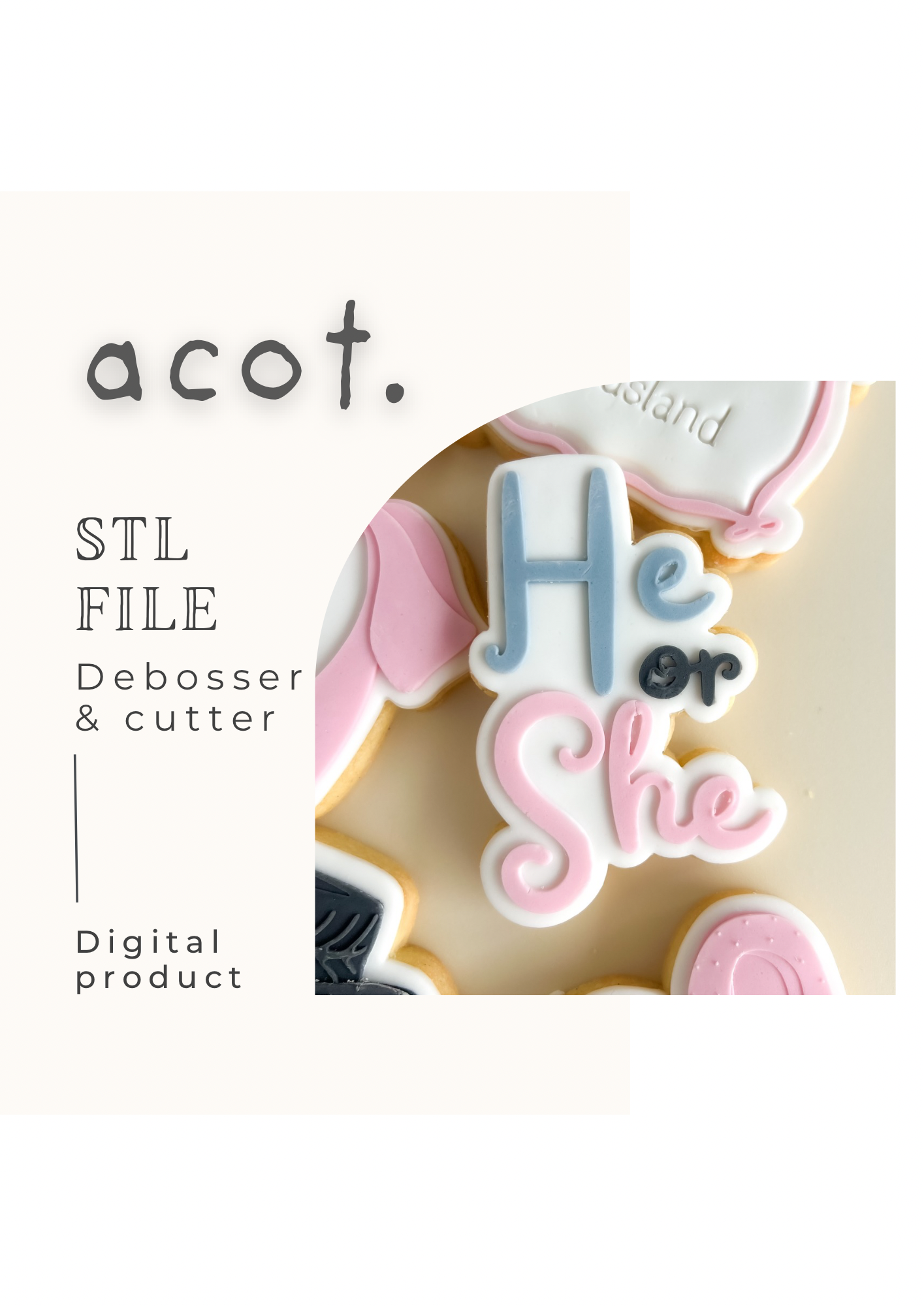STL FILE He or She gender reveal debosser and cutter