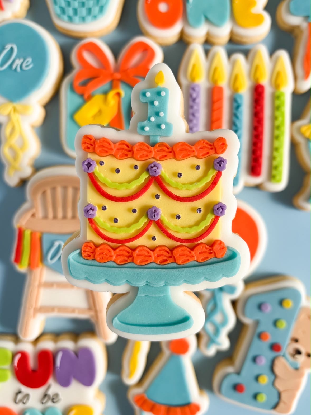 First birthday cake on stand debosser and cutter